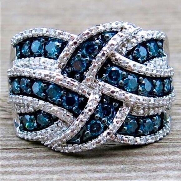 Stampd Jewelry - SAPPHIRE DIAMOND RING PAVE SAPPHIRE BRAIDED WIDE BAND RING